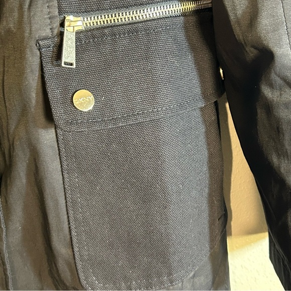 DKNY Car Trench Coat Navy Blue Snap Zip Lined Military Epaulettes Womens Size M - Picture 8 of 16